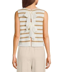 Blu Pepper Striped Tie Back Sleeveless Cropped Sweater