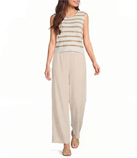 Blu Pepper Striped Tie Back Sleeveless Cropped Sweater