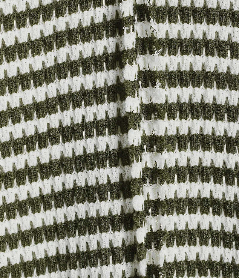 Blu Pepper Striped V-Neck Exposed Seam Long Sleeve Knit Top