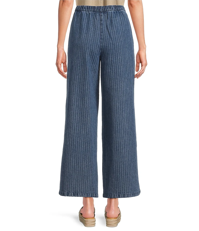 Blu Pepper Striped Washed Denim Tie Waist Jeans