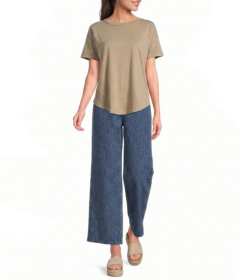 Blu Pepper Striped Washed Denim Tie Waist Jeans