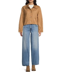 Blu Pepper Suede Collared Button Front Cropped Jacket