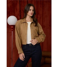 Blu Pepper Suede Collared Button Front Cropped Jacket