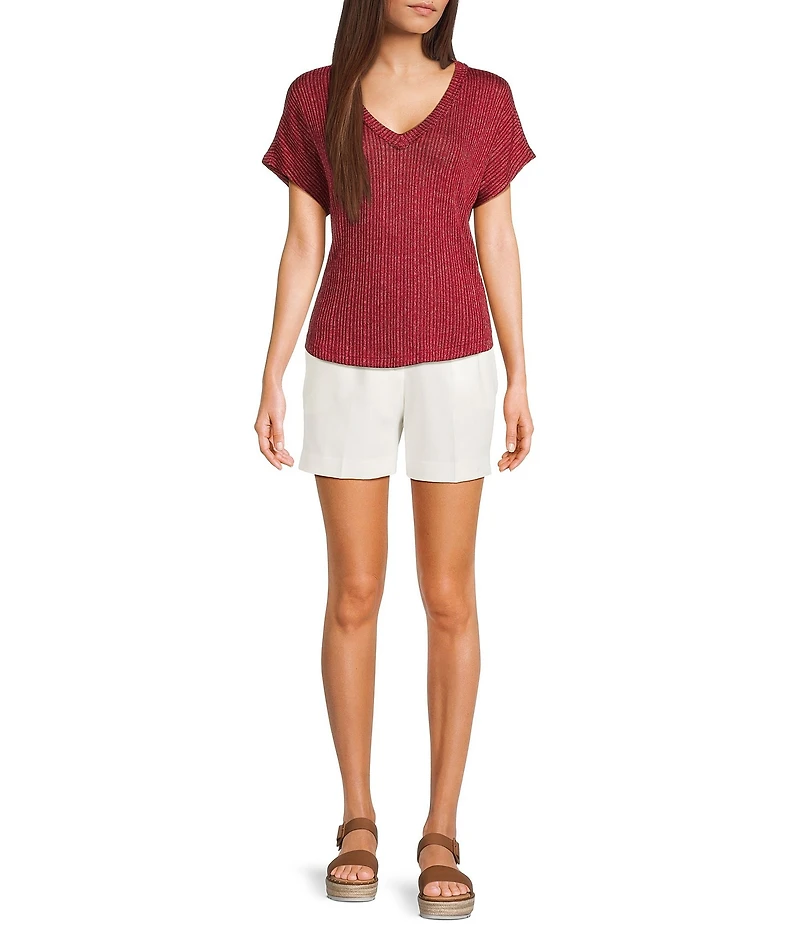 Blu Pepper Sweater Knit V-Neck Short Sleeve Top