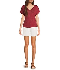 Blu Pepper Sweater Knit V-Neck Short Sleeve Top