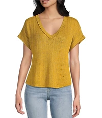 Blu Pepper Sweater Knit V-Neck Short Sleeve Top