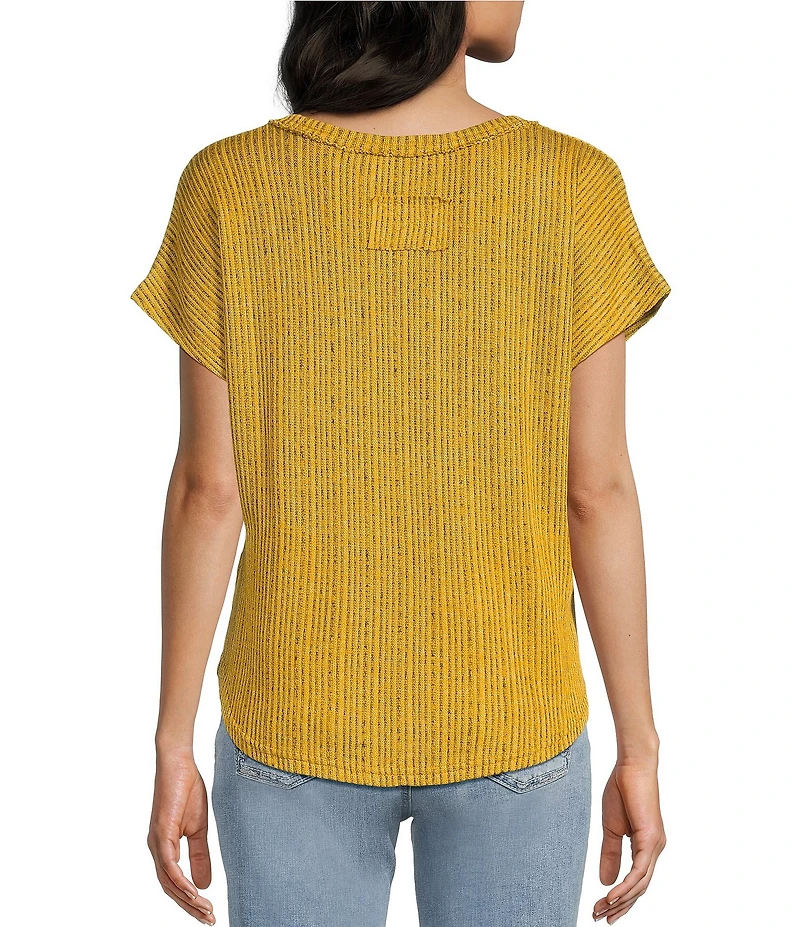 Blu Pepper Sweater Knit V-Neck Short Sleeve Top