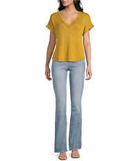 Blu Pepper Sweater Knit V-Neck Short Sleeve Top