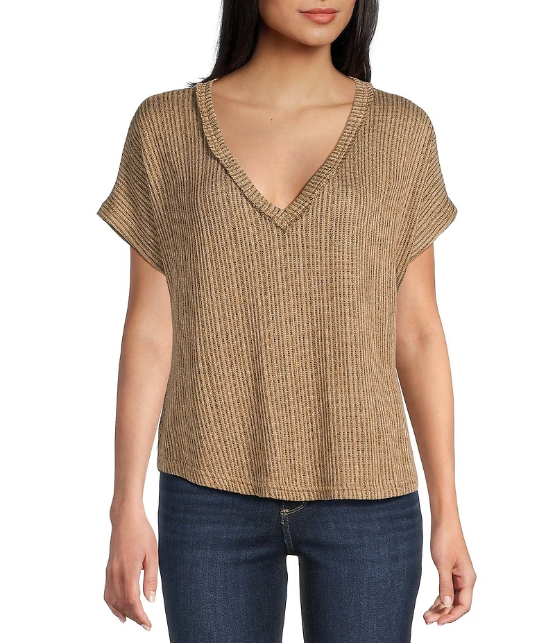 Blu Pepper V-Neck Short Sleeve Knit Sweater Top