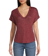 Blu Pepper Sweater Knit V-Neck Short Sleeve Top