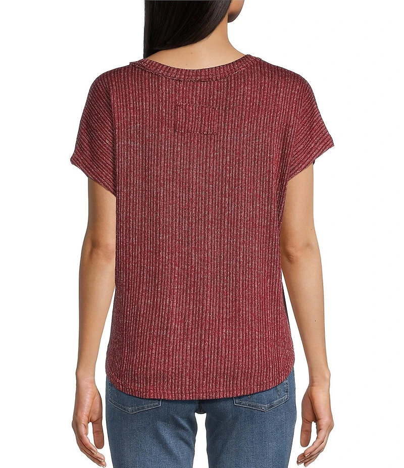 Blu Pepper Sweater Knit V-Neck Short Sleeve Top