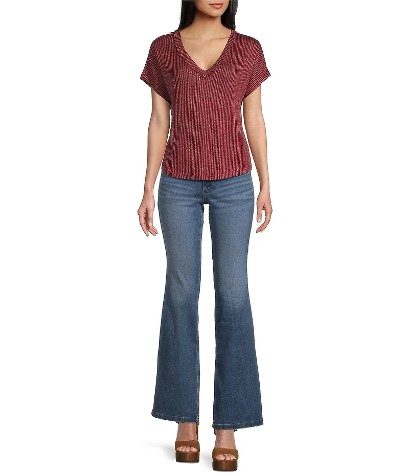 Blu Pepper Sweater Knit V-Neck Short Sleeve Top