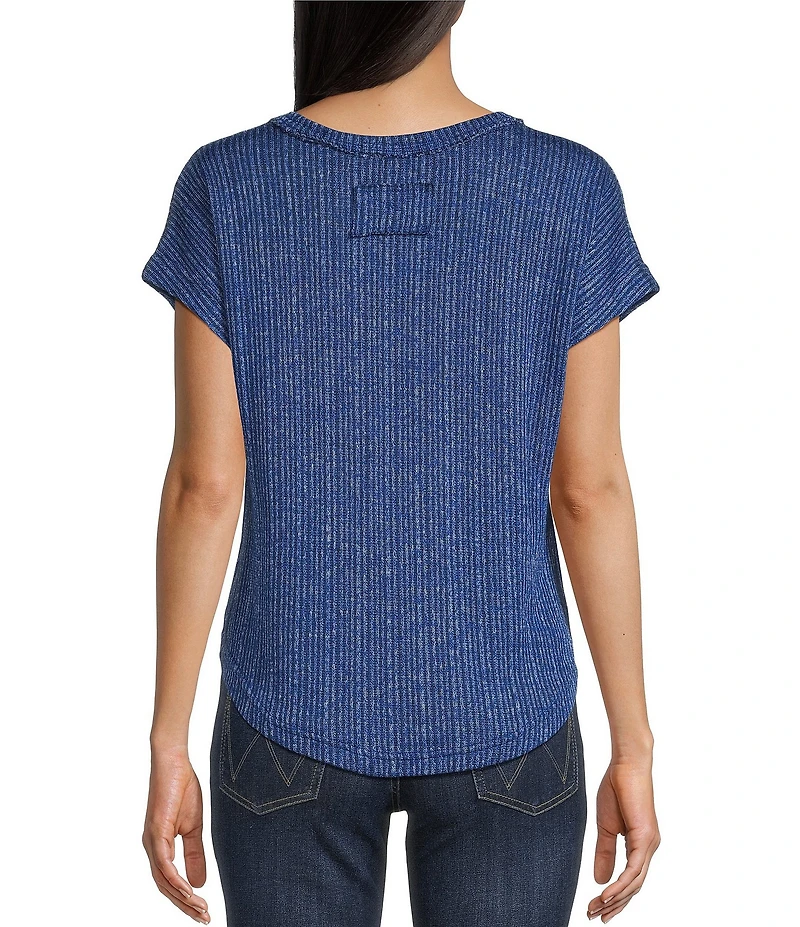 Blu Pepper Sweater Knit V-Neck Short Sleeve Top
