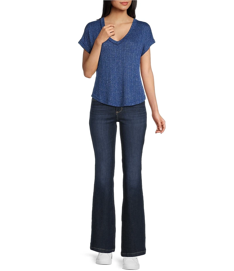 Blu Pepper Sweater Knit V-Neck Short Sleeve Top