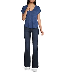 Blu Pepper Sweater Knit V-Neck Short Sleeve Top