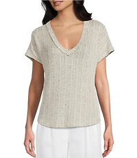 Blu Pepper Sweater Knit V-Neck Short Sleeve Top