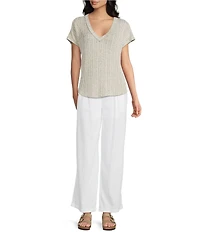Blu Pepper Sweater Knit V-Neck Short Sleeve Top