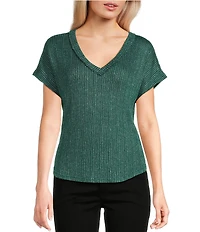 Blu Pepper Sweater Knit V-Neck Short Sleeve Top