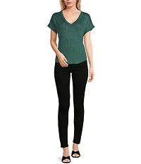 Blu Pepper Sweater Knit V-Neck Short Sleeve Top