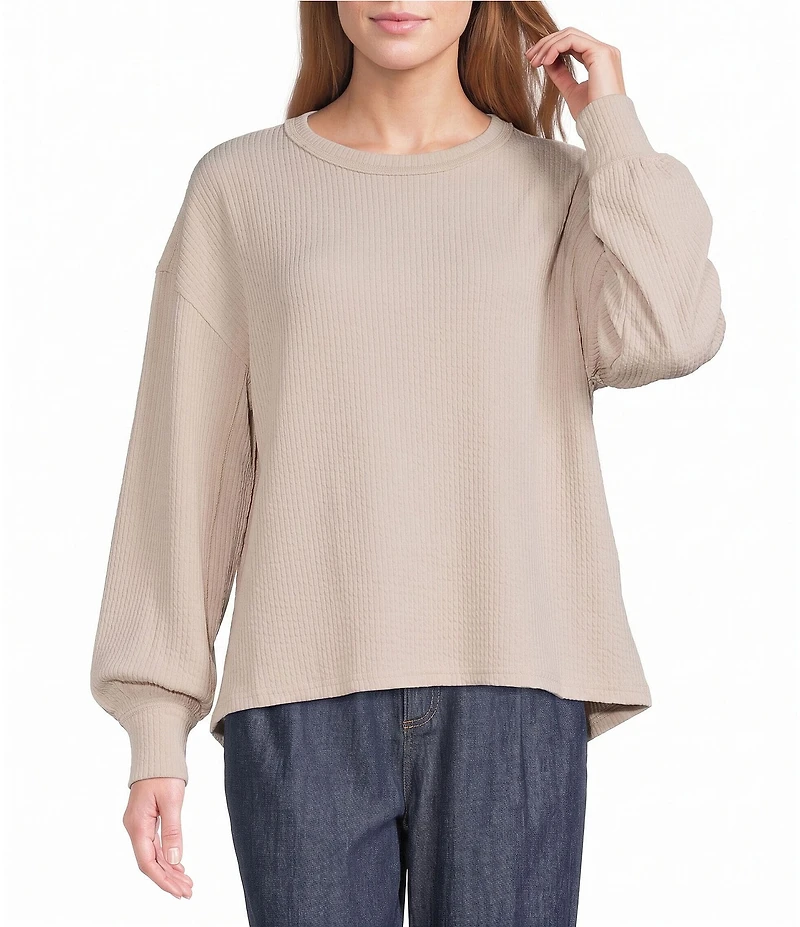 Blu Pepper Textured Exposed Seam Long Balloon Sleeve Knit Top