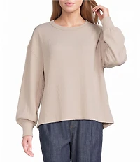 Blu Pepper Textured Exposed Seam Long Balloon Sleeve Knit Top
