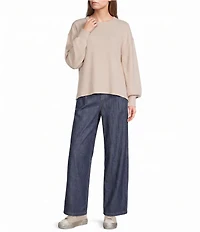 Blu Pepper Textured Exposed Seam Long Balloon Sleeve Knit Top