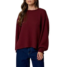 Blu Pepper Textured Exposed Seam Long Balloon Sleeve Knit Top