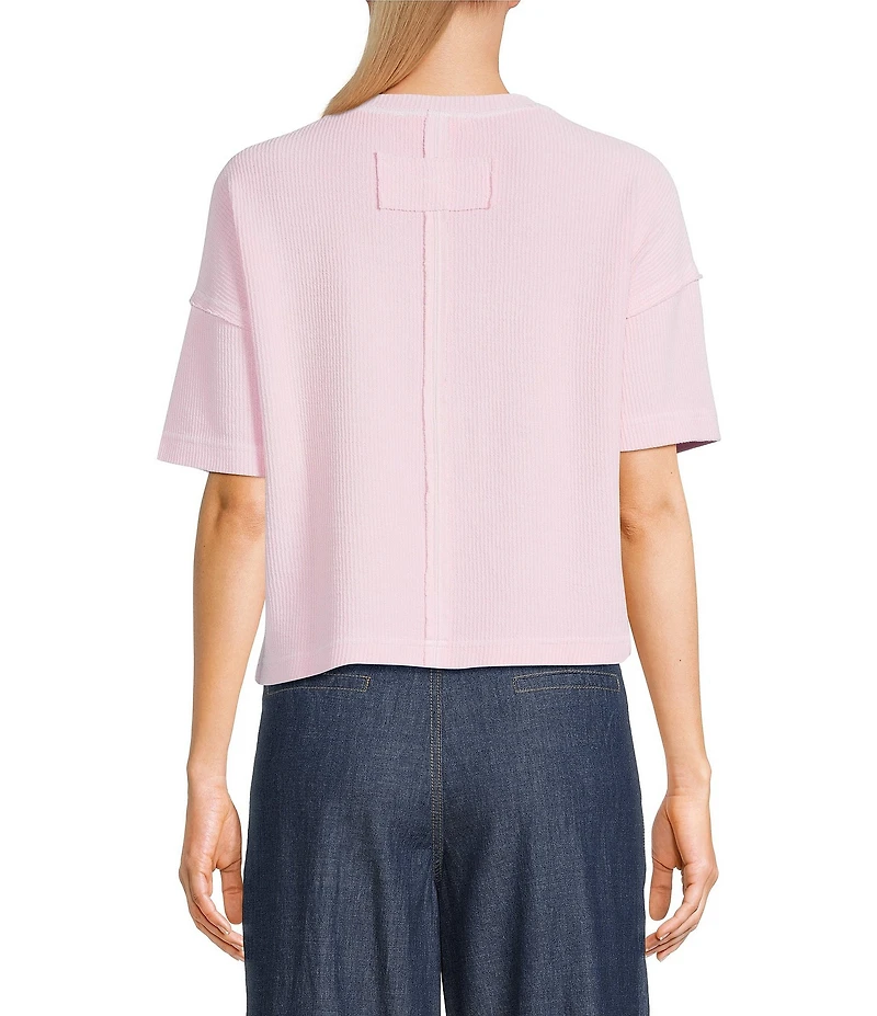 Blu Pepper Textured Knit Crewneck Short Sleeve Pocket Tee