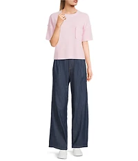 Blu Pepper Textured Knit Crewneck Short Sleeve Pocket Tee