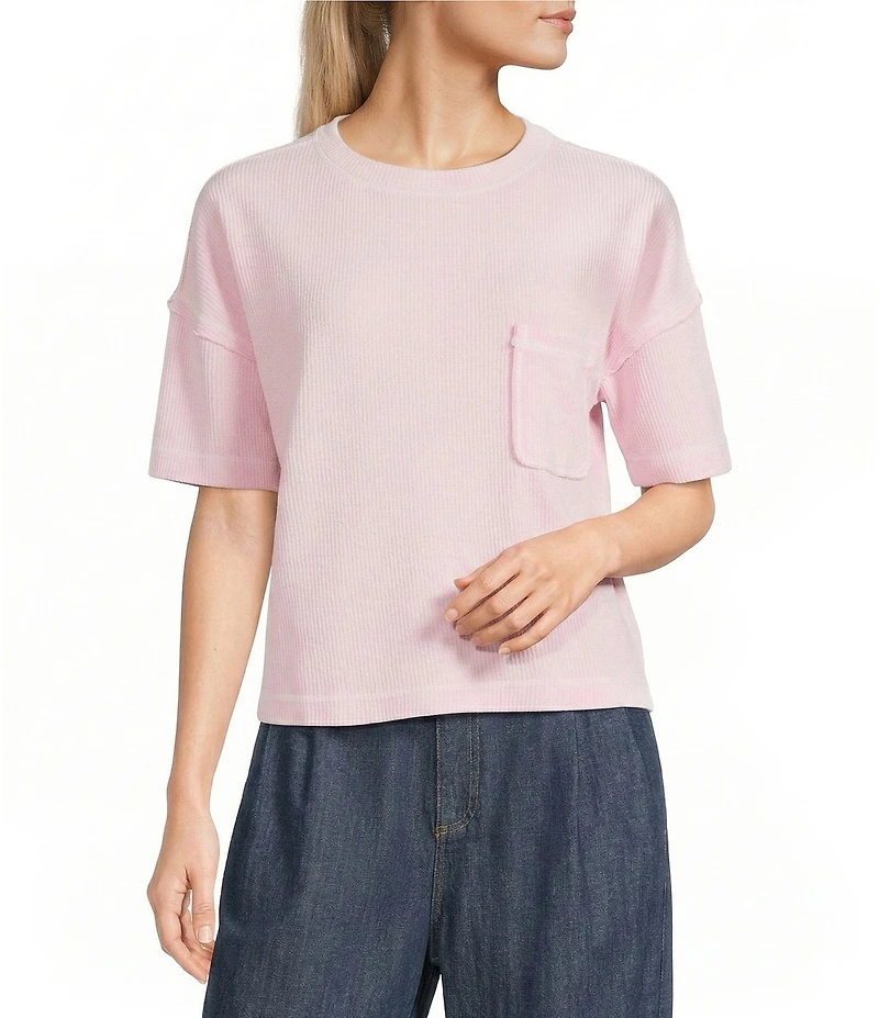 Blu Pepper Textured Knit Crewneck Short Sleeve Pocket Tee
