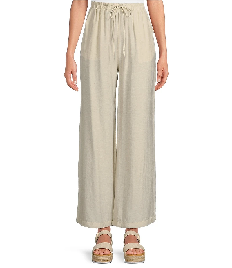 Blu Pepper Tie Cinch Elastic Waist Flat Front Full Length Pull-On Pants
