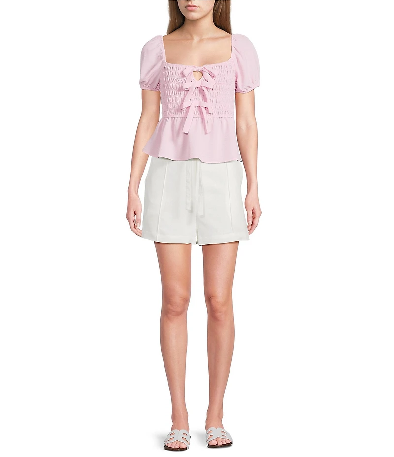 Blu Pepper Tie Front Mid Rise Flat Front Shorts