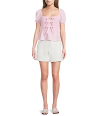 Blu Pepper Tie Front Mid Rise Flat Front Shorts