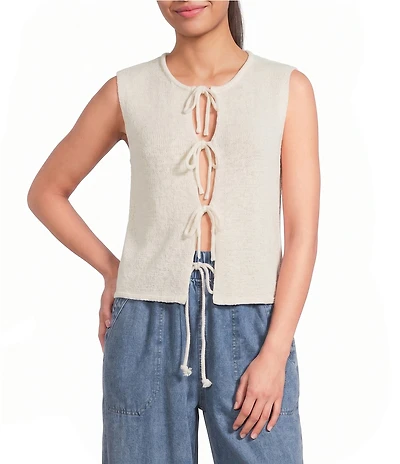 Blu Pepper Tie Front Sleeveless Knit Cardigan