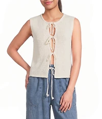 Blu Pepper Tie Front Sleeveless Knit Cardigan