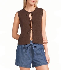 Blu Pepper Tie Front Sleeveless Knit Cardigan