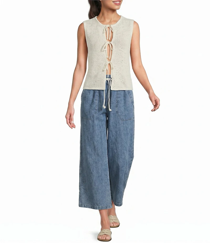 Blu Pepper Tie Front Sleeveless Knit Cardigan