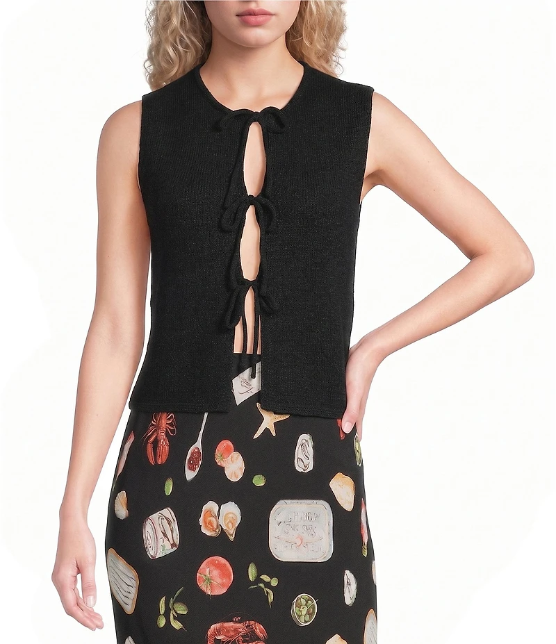 Blu Pepper Tie Front Sleeveless Knit Cardigan