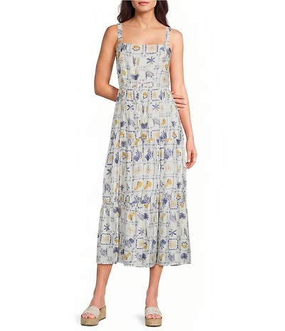 Blu Pepper Tropical Printed Tiered Midi Dress