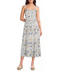 Blu Pepper Tropical Printed Tiered Midi Dress