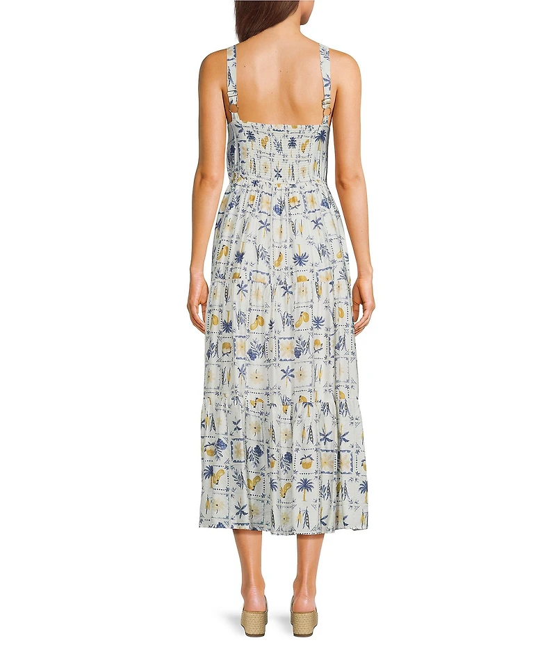 Blu Pepper Tropical Printed Tiered Midi Dress