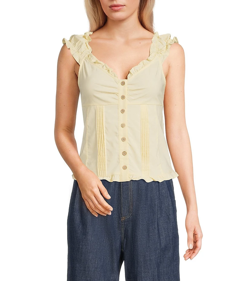 Blu Pepper V-Neck Cap Sleeve Button Front Tank Top