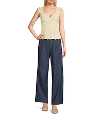 Blu Pepper V-Neck Cap Sleeve Button Front Tank Top