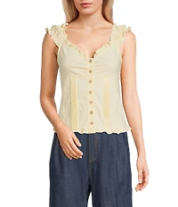 Blu Pepper V-Neck Cap Sleeve Button Front Tank Top