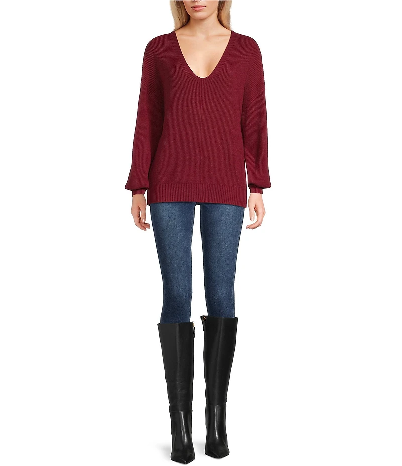 Blu Pepper V-Neck Drop Shoulder Tie Bow Back Sweater