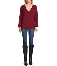 Blu Pepper V-Neck Drop Shoulder Tie Bow Back Sweater