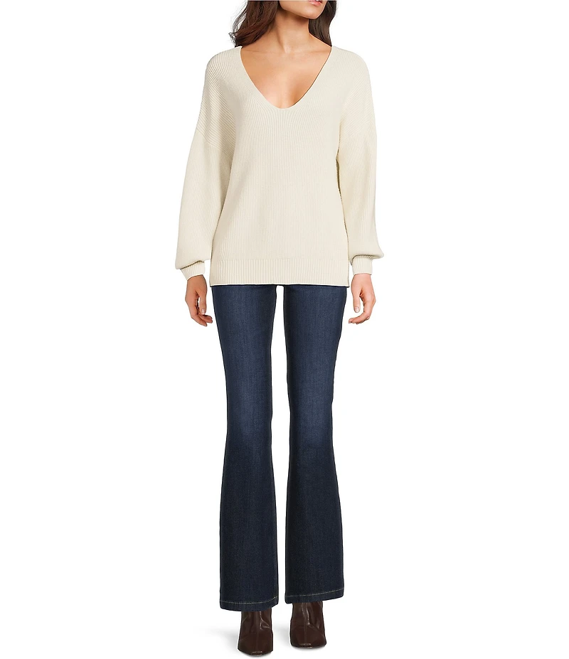 Blu Pepper V-Neck Drop Shoulder Tie Bow Back Sweater