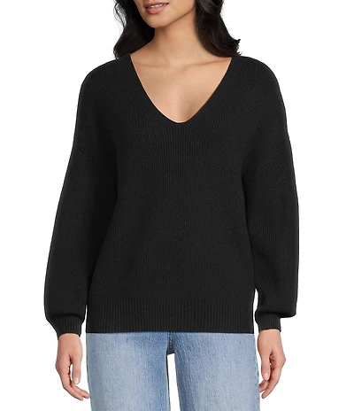 Blu Pepper V-Neck Drop Shoulder Tie Bow Back Sweater