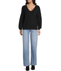 Blu Pepper V-Neck Drop Shoulder Tie Bow Back Sweater