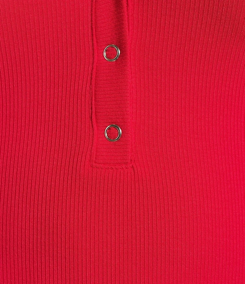 Blu Pepper V-Neck Short Sleeve Half Snap Button Knit Top